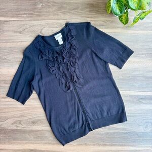 Chico’s Black Ruffle Front Button Elbow‎ Length Sleeves Cardigan – Size 0 (S)